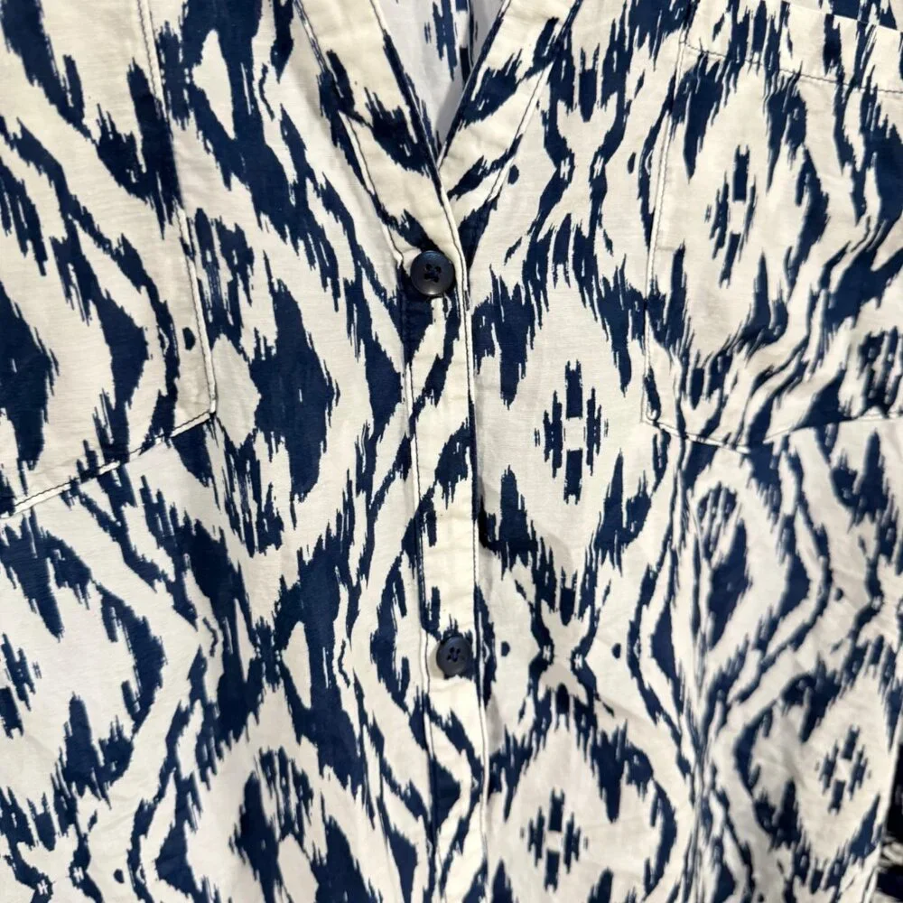 Athleta Blue White Printed Cotton‎ Silk Blend Kaftan Shirt Size M